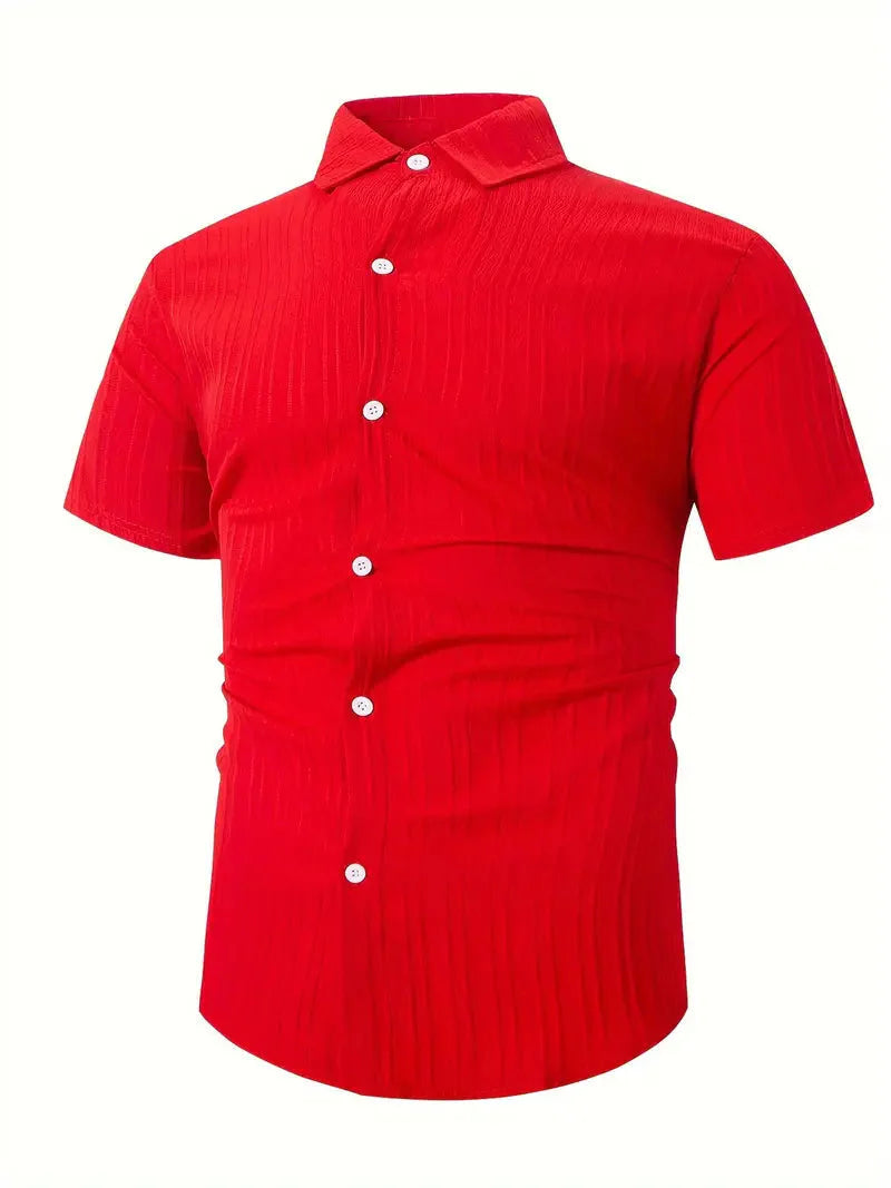 Perry-T-Shirt | Kurzärmeliges Button-up-Hemd für Männer-Rot-S-Chaps Herrenmode