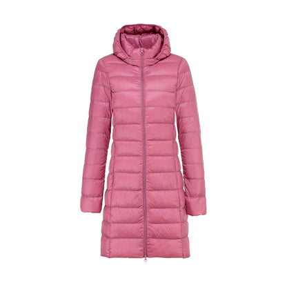 Damen Steppjacke Lang mit Kapuze Warm