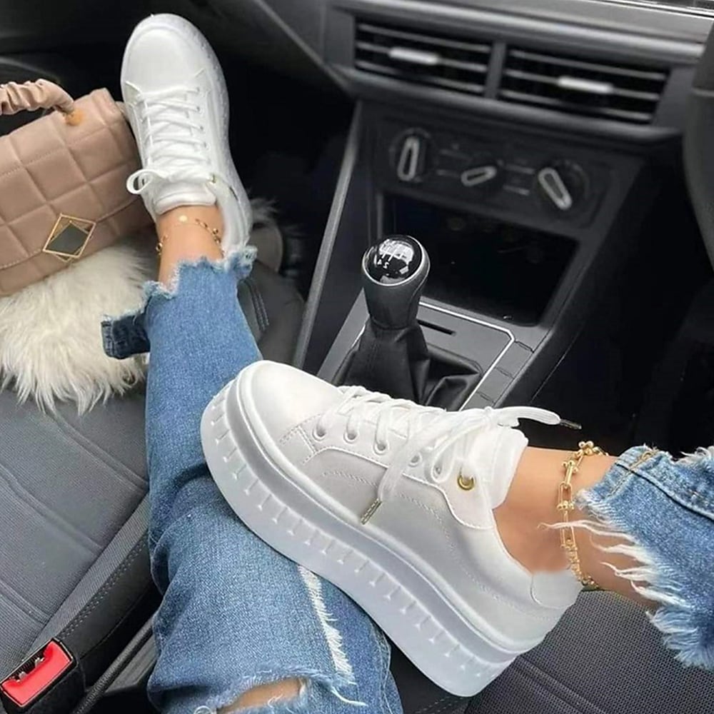 Damenschuhe Plattform Sneaker Bequem Schnürsenkel