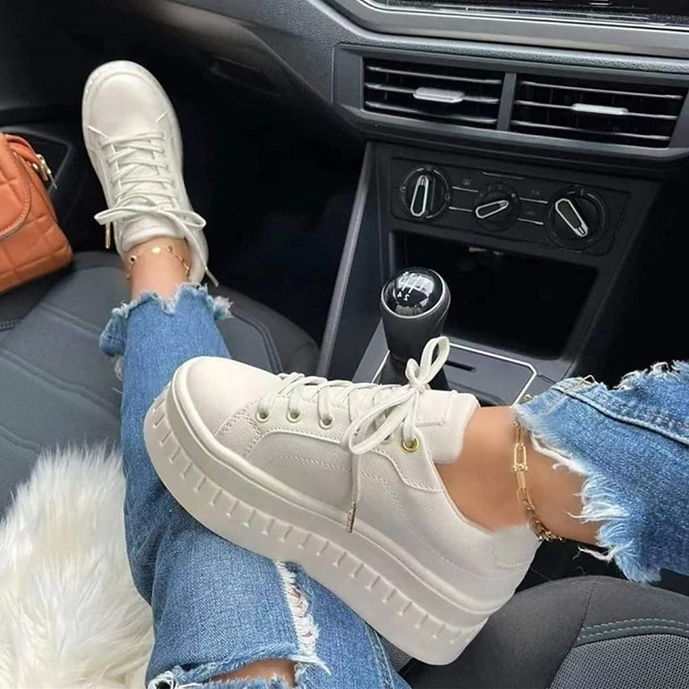Damenschuhe Plattform Sneaker Bequem Schnürsenkel