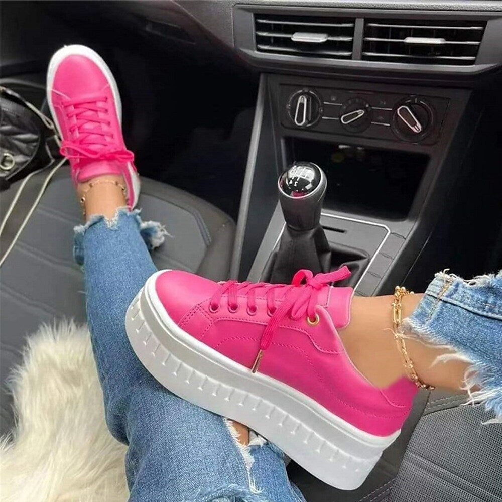 Damenschuhe Plattform Sneaker Bequem Schnürsenkel