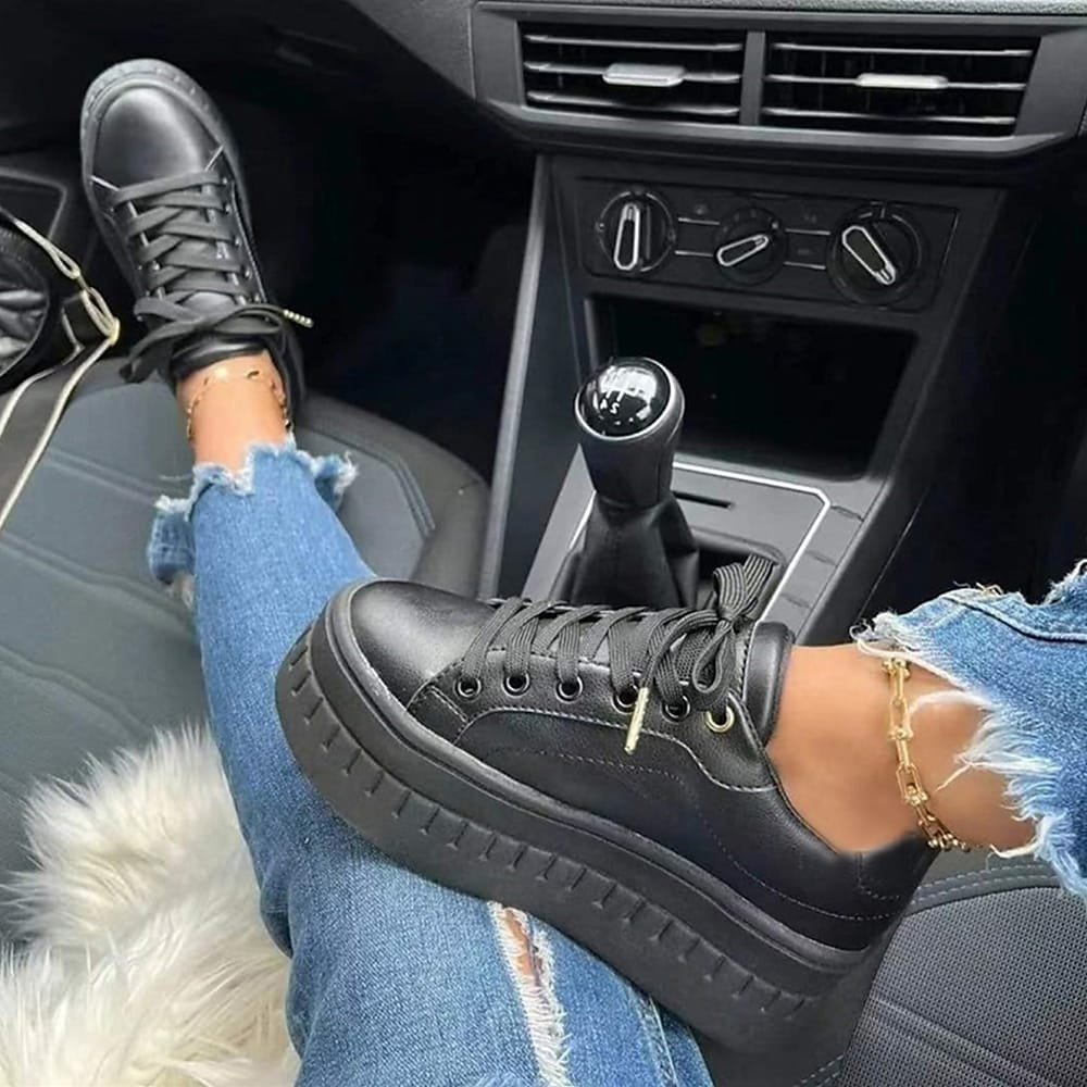 Damenschuhe Plattform Sneaker Bequem Schnürsenkel
