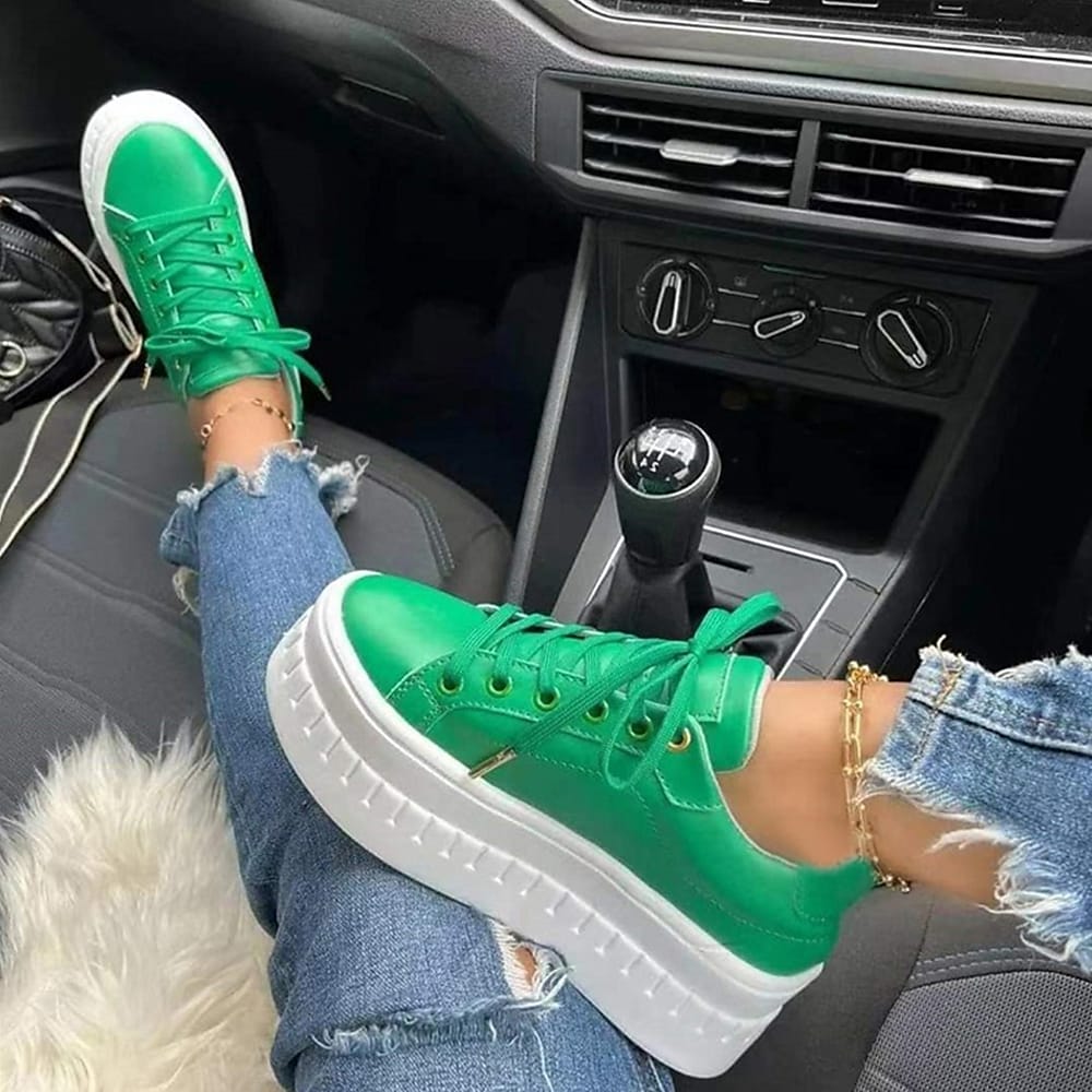 Damenschuhe Plattform Sneaker Bequem Schnürsenkel