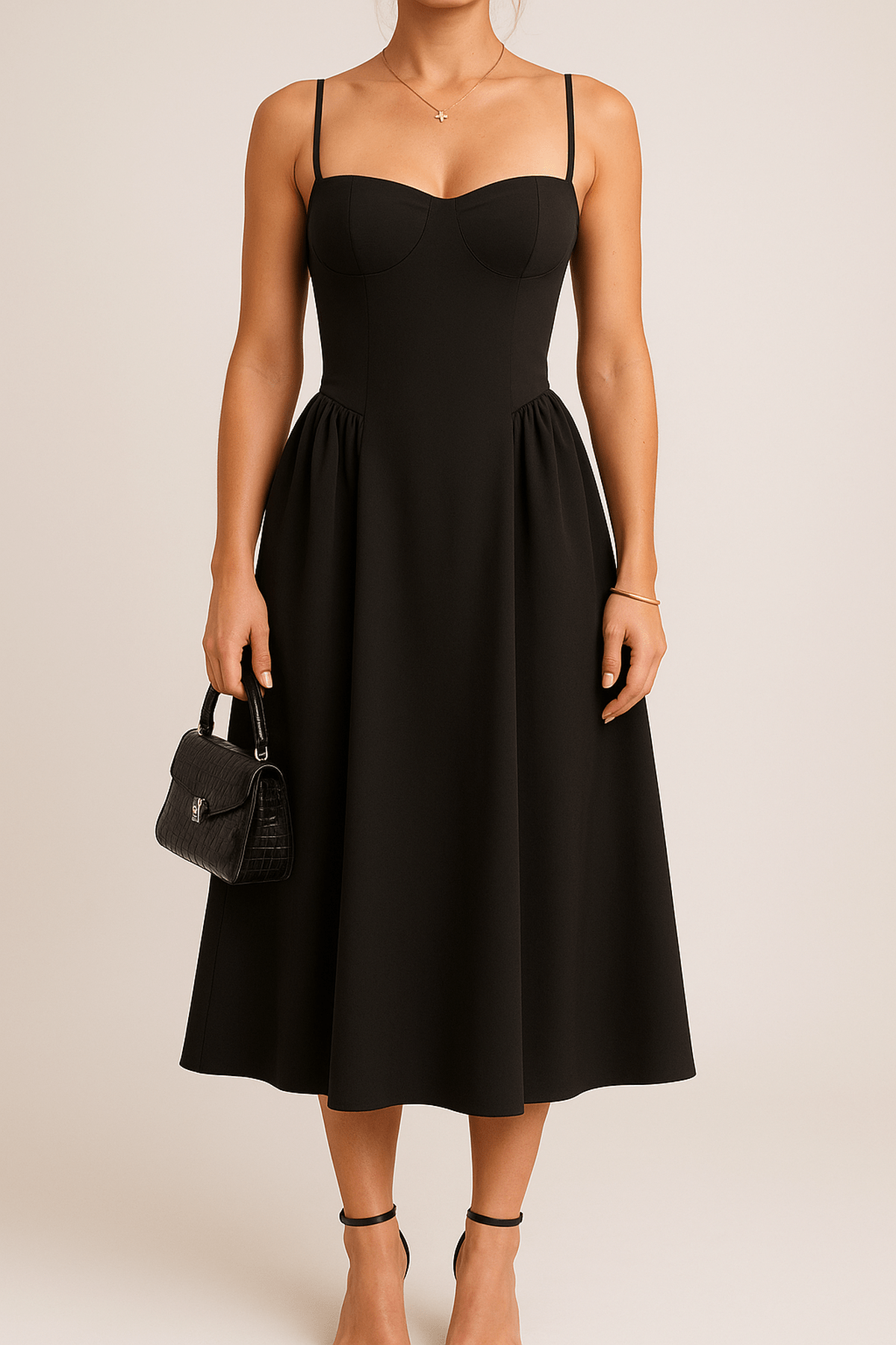 Damen Midikleid Ärmellos Sommerkleid mit weitem Rock