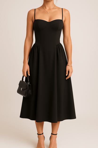 Damen Midikleid Ärmellos Sommerkleid mit weitem Rock