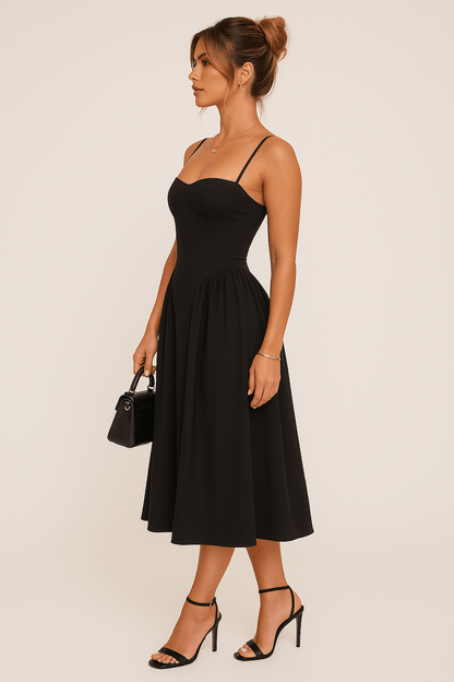Damen Midikleid Ärmellos Sommerkleid mit weitem Rock
