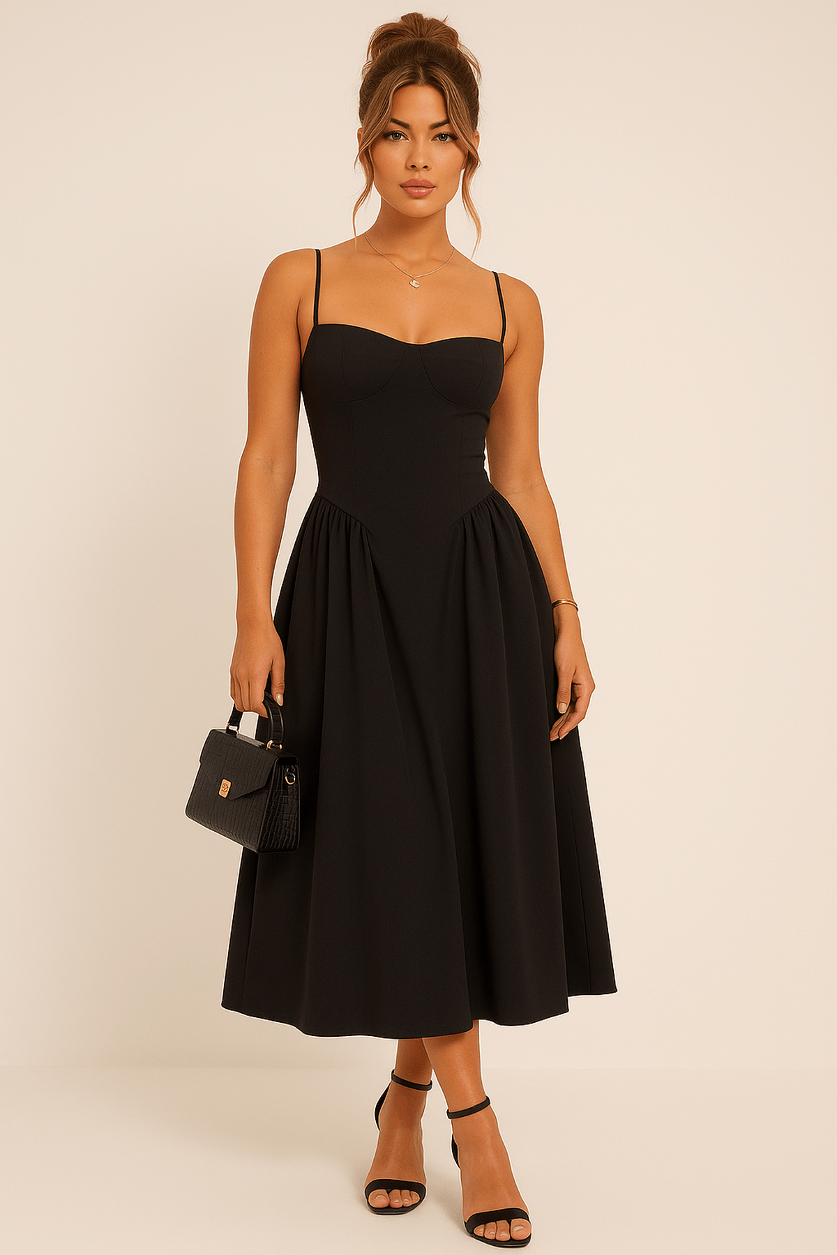 Damen Midikleid Ärmellos Sommerkleid mit weitem Rock - BerlinGlamour