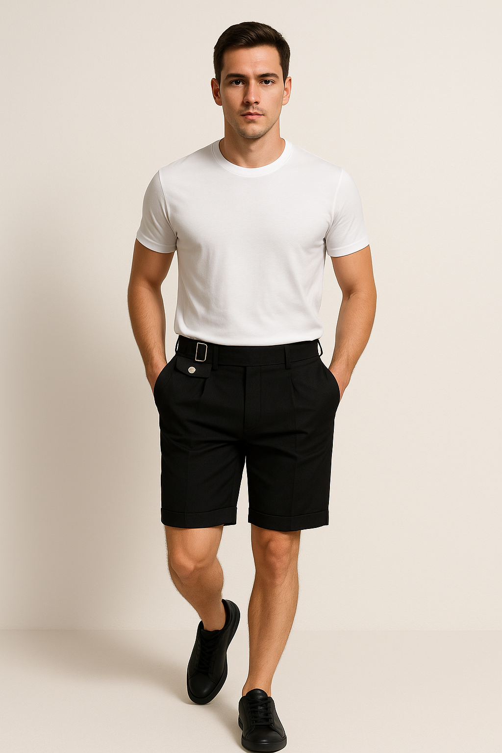 Herren Shorts Maßgeschneidert Falten mit Schnallen - BerlinGlamour