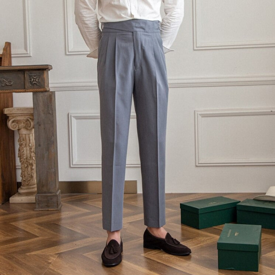 Plisseehose | Formell | Hohe Taille | Anzughose | Herrenhose-Steingrau-29-Chaps Herrenmode