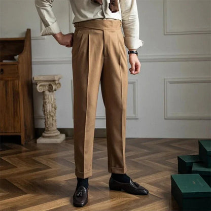 Herrenhose Plissee Bequem Gerade Geschnitten Elastic - BerlinGlamour