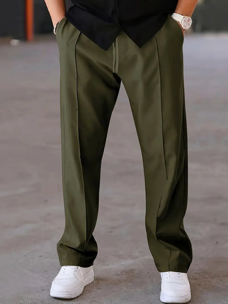 Plisseehose | Kordelzug | Lockere Passform | Smart-Casual-Hose | Herrenhose-Armeegrün-S-Chaps Herrenmode