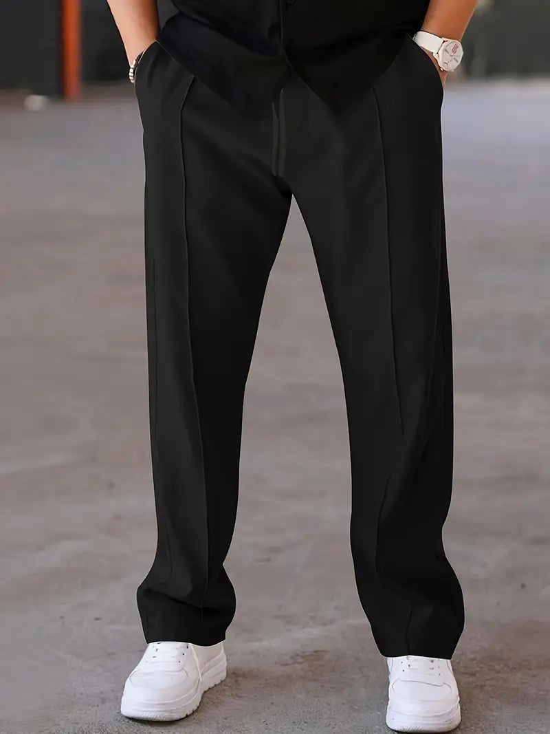 Plisseehose | Kordelzug | Lockere Passform | Smart-Casual-Hose | Herrenhose-Schwarz-S-Chaps Herrenmode
