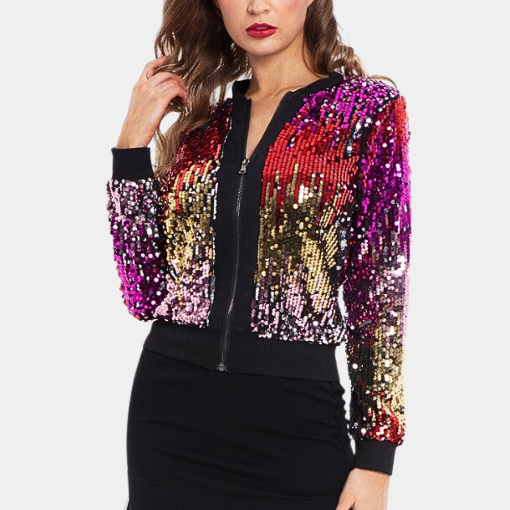 Glitzerjacke Damen Herbst Pailletten Kurzjacke Modern