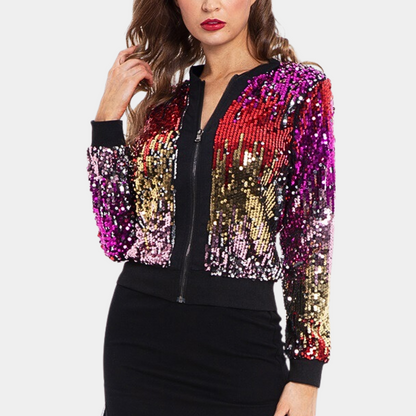 Glitzerjacke Damen Herbst Pailletten Kurzjacke Modern