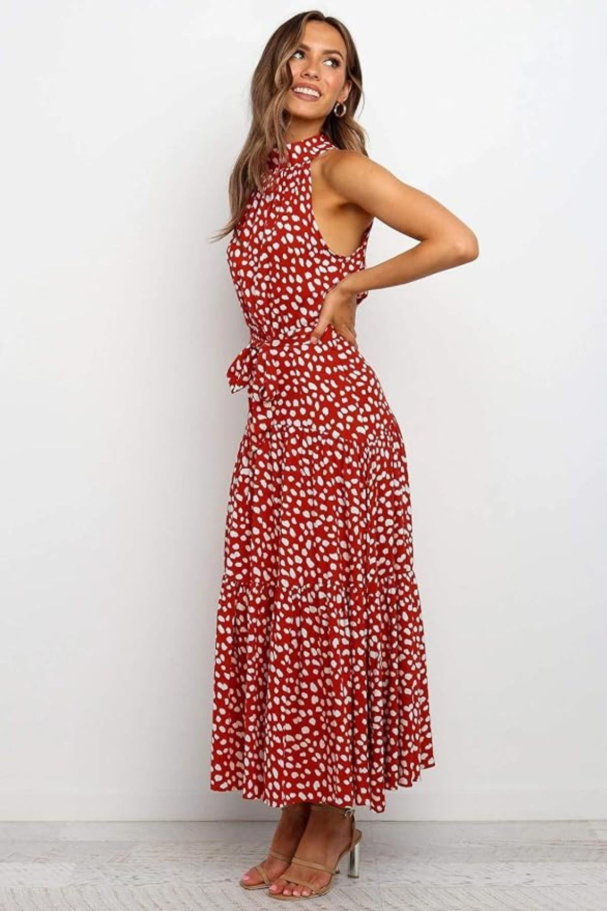 Damen Maxikleid mit Blumendruck und Neckholder