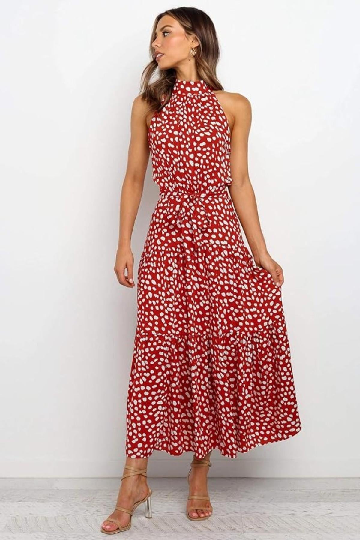 Damen Maxikleid mit Blumendruck und Neckholder