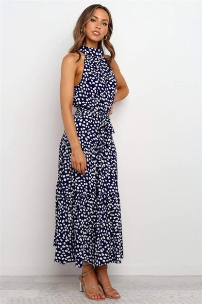Damen Maxikleid mit Blumendruck und Neckholder