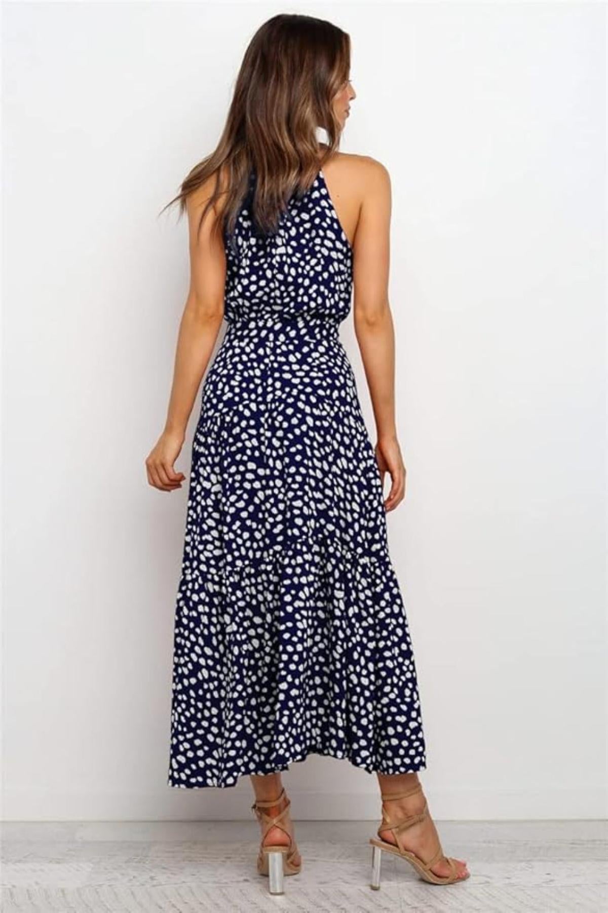 Damen Maxikleid mit Blumendruck und Neckholder