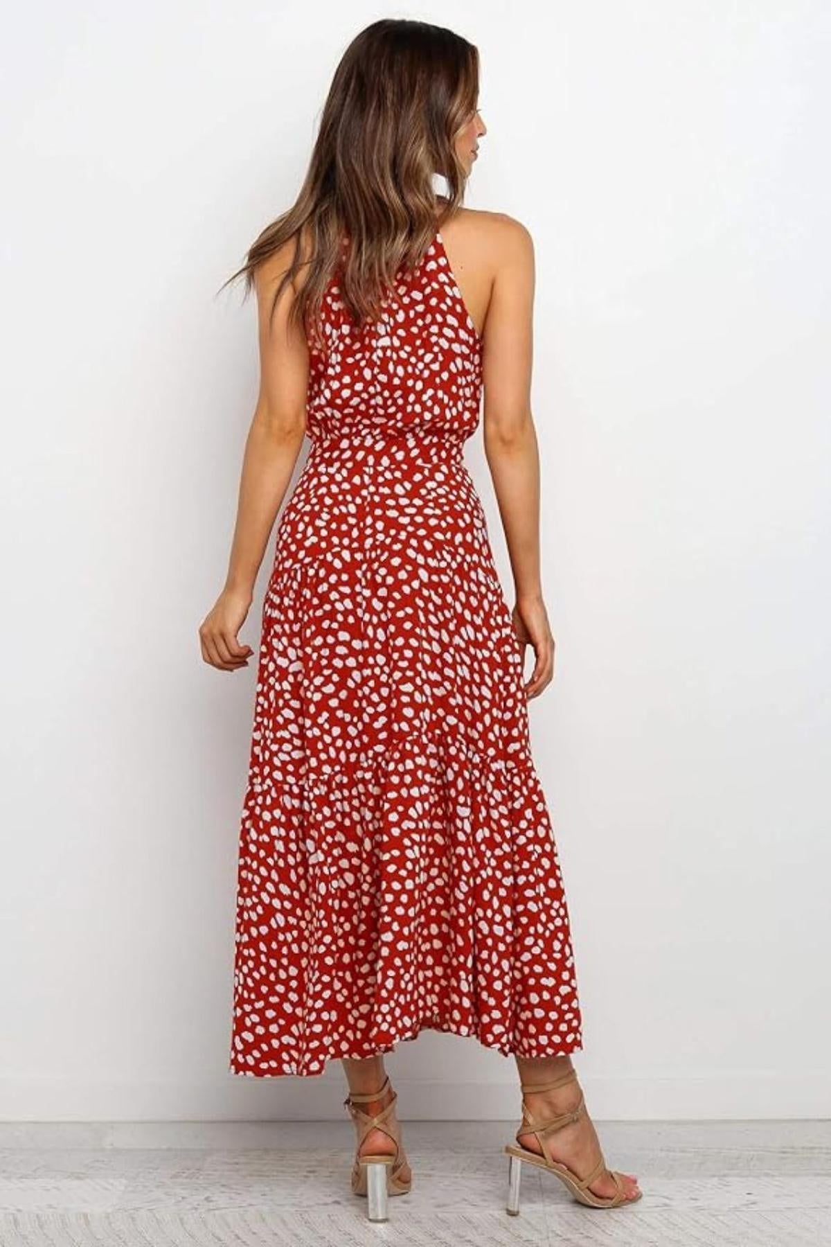 Damen Maxikleid mit Blumendruck und Neckholder