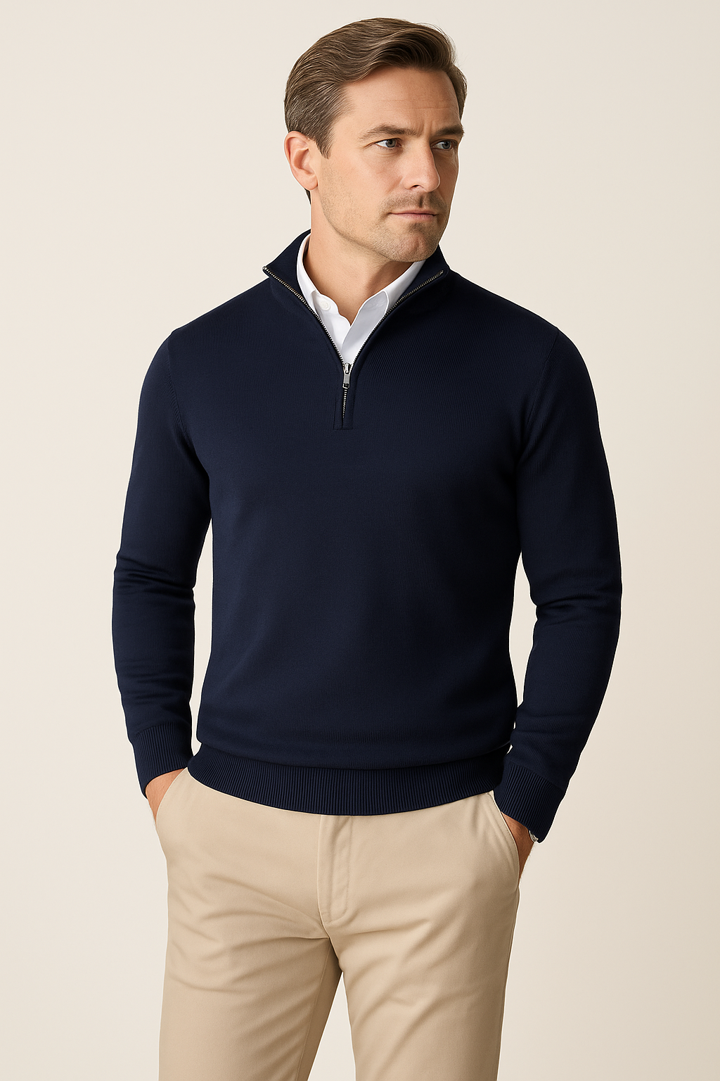 Herren Strickpullover Viertelreißverschluss Polo Sweater - BerlinGlamour