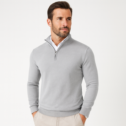 Polo Jumper – Strickpullover mit Viertelreißverschluss für Herren-Hellgrau-S-Chaps Herrenmode
