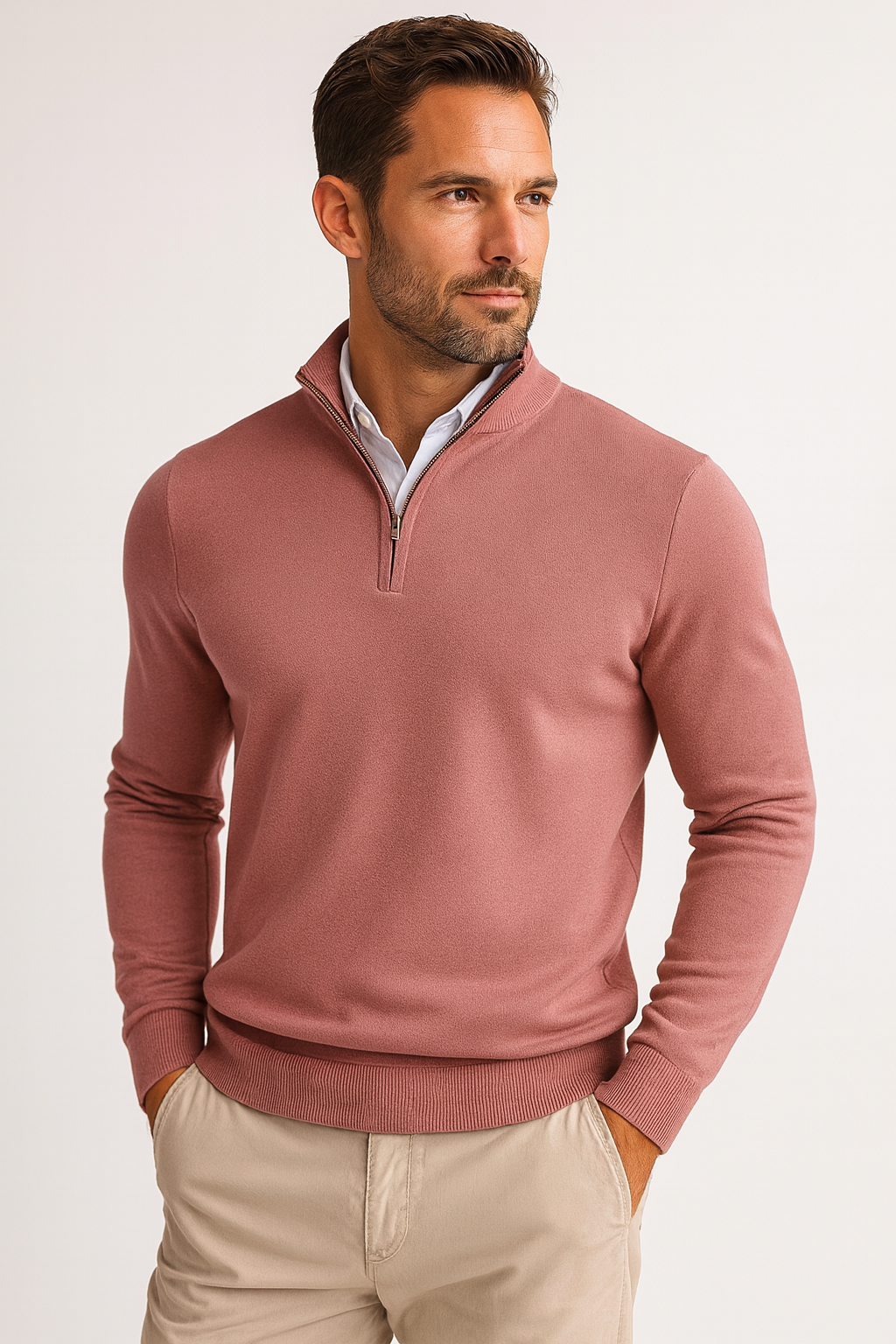 Polo Jumper – Strickpullover mit Viertelreißverschluss für Herren-Rosa-S-Chaps Herrenmode