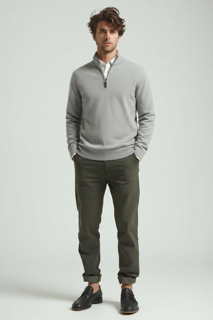 Herren Pullover Halb-Reißverschluss Gestrickt Viertel ZIP - BerlinGlamour