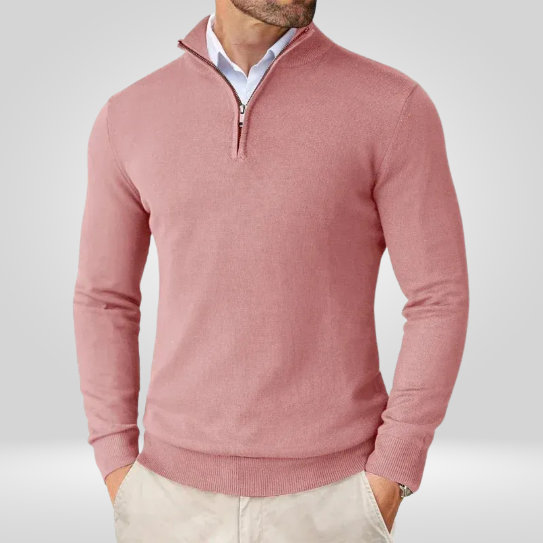 Polo-Pullover | Halb-Reißverschluss | Gestrickt | Viertel-Reißverschluss-Pullover | Herrenpullover-Rosa-M-Chaps Herrenmode