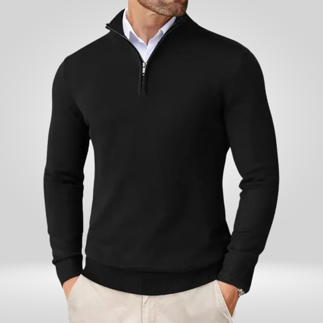Polo-Pullover | Halb-Reißverschluss | Gestrickt | Viertel-Reißverschluss-Pullover | Herrenpullover-Schwarz-M-Chaps Herrenmode