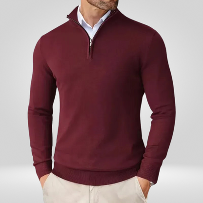 Polo-Pullover | Halb-Reißverschluss | Gestrickt | Viertel-Reißverschluss-Pullover | Herrenpullover-Weinrot-M-Chaps Herrenmode