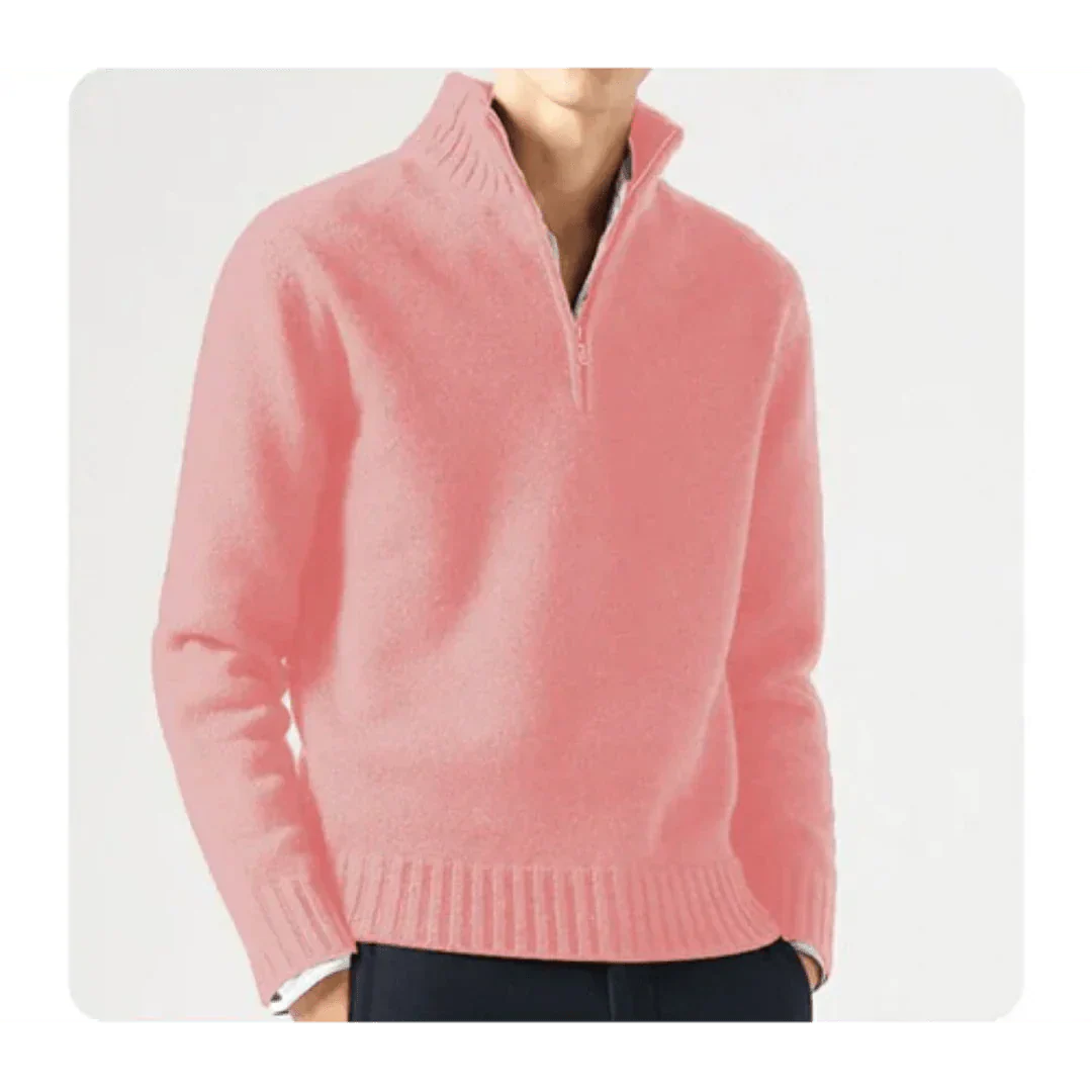 Polo Pullover - Herren Strickpullover mit viertel Reißverschluss Pullover-Rosa-S-Chaps Herrenmode