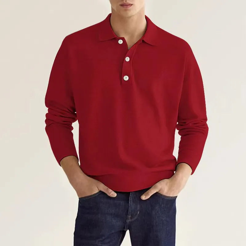 Polo-Pullover | Mit Kragen | Knopfleiste am Hals | Pullover | Herren-Strickmode-Burgunderrot-S-Chaps Herrenmode