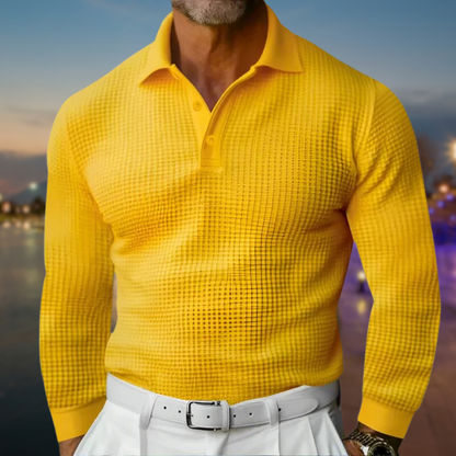 Polo-Pullover – mit Kragen – Knopfleiste – Waffelstrickpullover – Herrenpullover-Gelb-S-Chaps Herrenmode