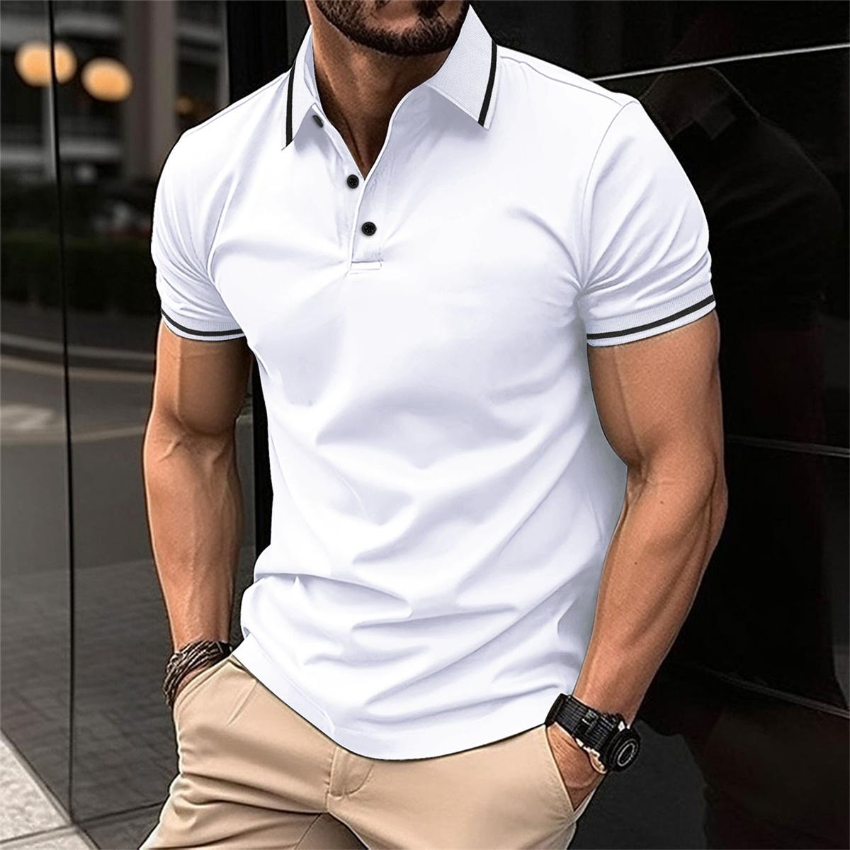 Polo-Shirt – Herren-Polohemd mit Knöpfen, Kragen und kurzen Ärmeln-Weiß-S-Chaps Herrenmode