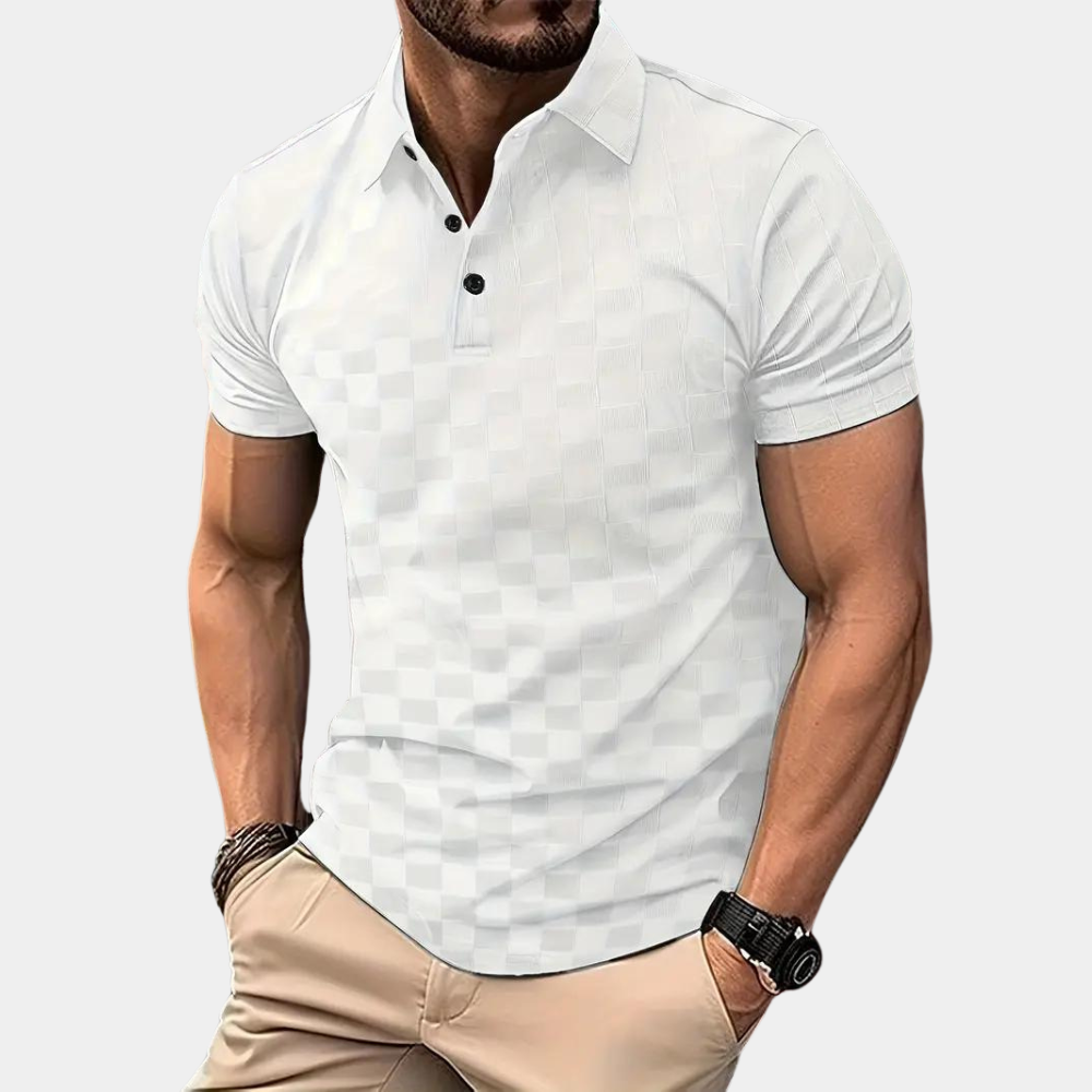 Polo-Shirt – Herren-Polohemd mit kurzen Ärmeln und Viertelknopfleiste-Weiß-S-Chaps Herrenmode