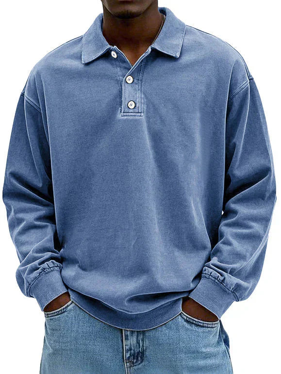 Herren Pullover Sweatshirt Knopfleiste Kragen Modern - BerlinGlamour