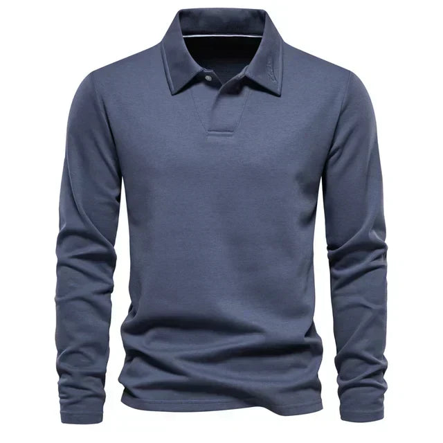 Polo-Sweatshirt | Umlegekragen | Normale Passform | Langarm-Poloshirts | Herrenbekleidung-Blau-S-Chaps Herrenmode