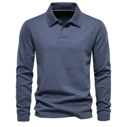 Polo-Sweatshirt | Umlegekragen | Normale Passform | Langarm-Poloshirts | Herrenbekleidung-Blau-S-Chaps Herrenmode