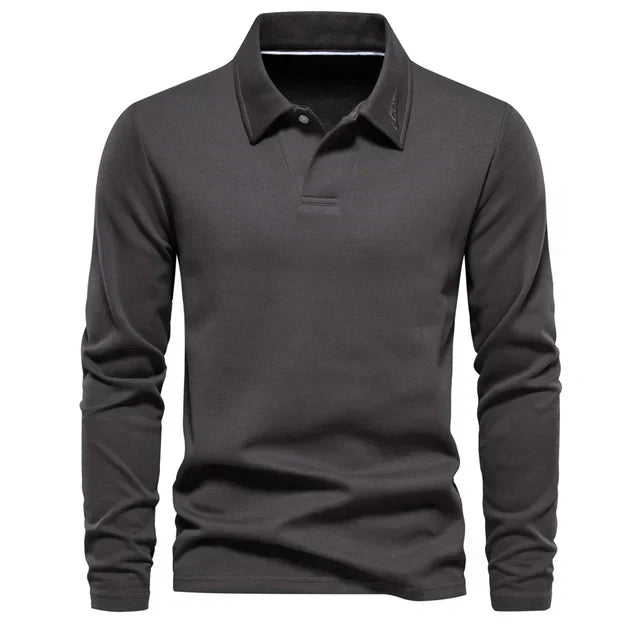 Polo-Sweatshirt | Umlegekragen | Normale Passform | Langarm-Poloshirts | Herrenbekleidung-Grau-S-Chaps Herrenmode
