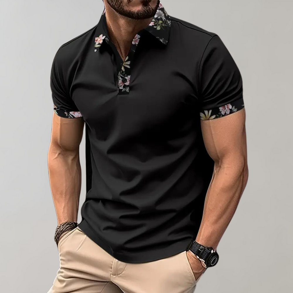 Herren Polo T-Shirt Kurzarm Blumenmuster Modern - BerlinGlamour