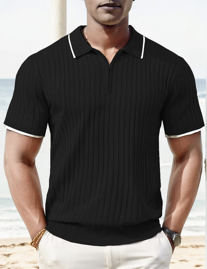 Kurzarm Polo T-Shirt Gestrickt Gerippt - BerlinGlamour