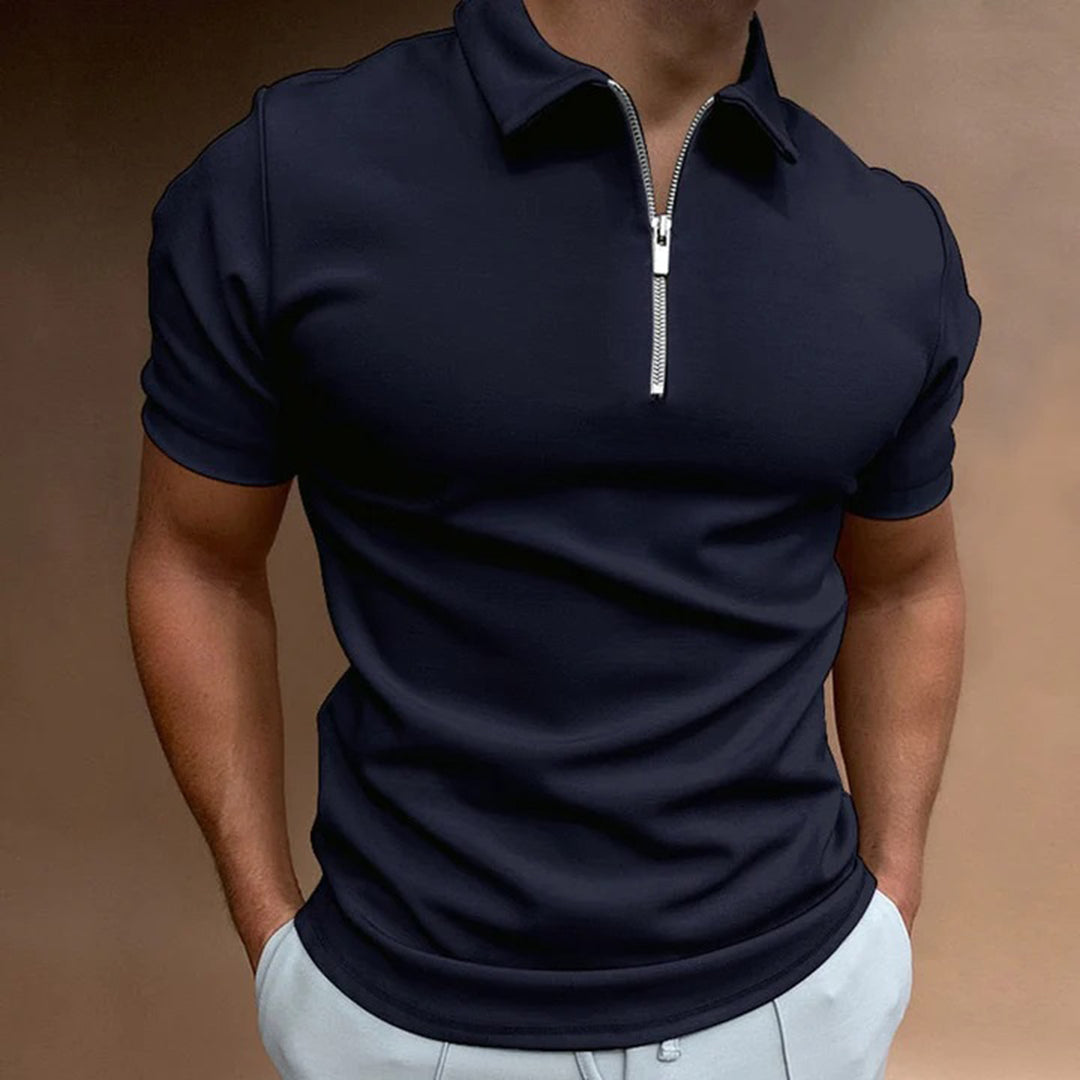 Polo-T-Shirt | Halb-Reißverschluss | Kurzarm-Polohemd | Polohemden | Herrenhemden-Marineblau-S-Chaps Herrenmode