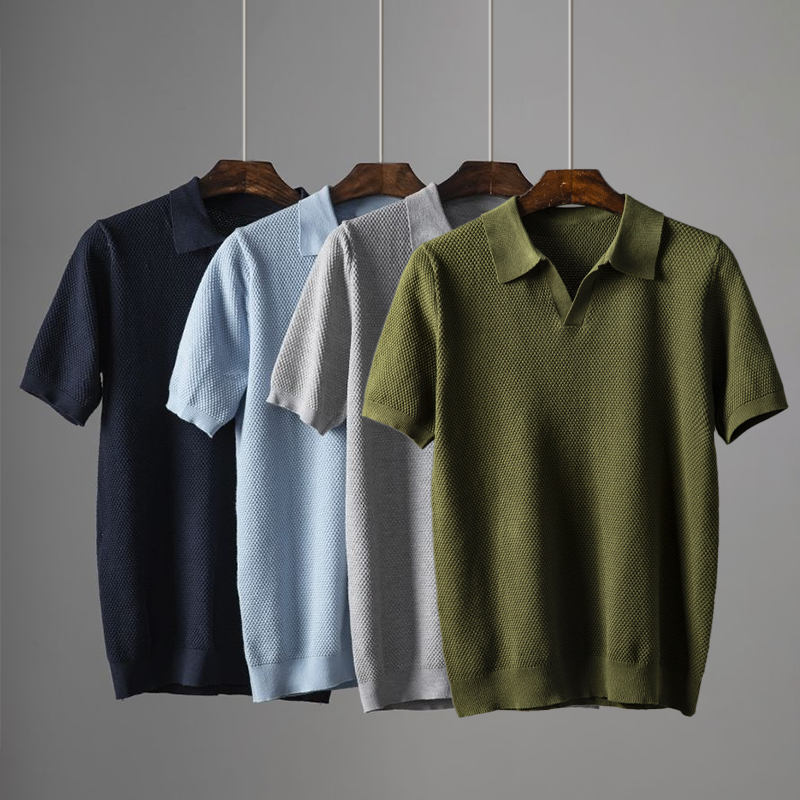 Kurzarm Polo Shirt V-Ausschnitt Knopflos - BerlinGlamour