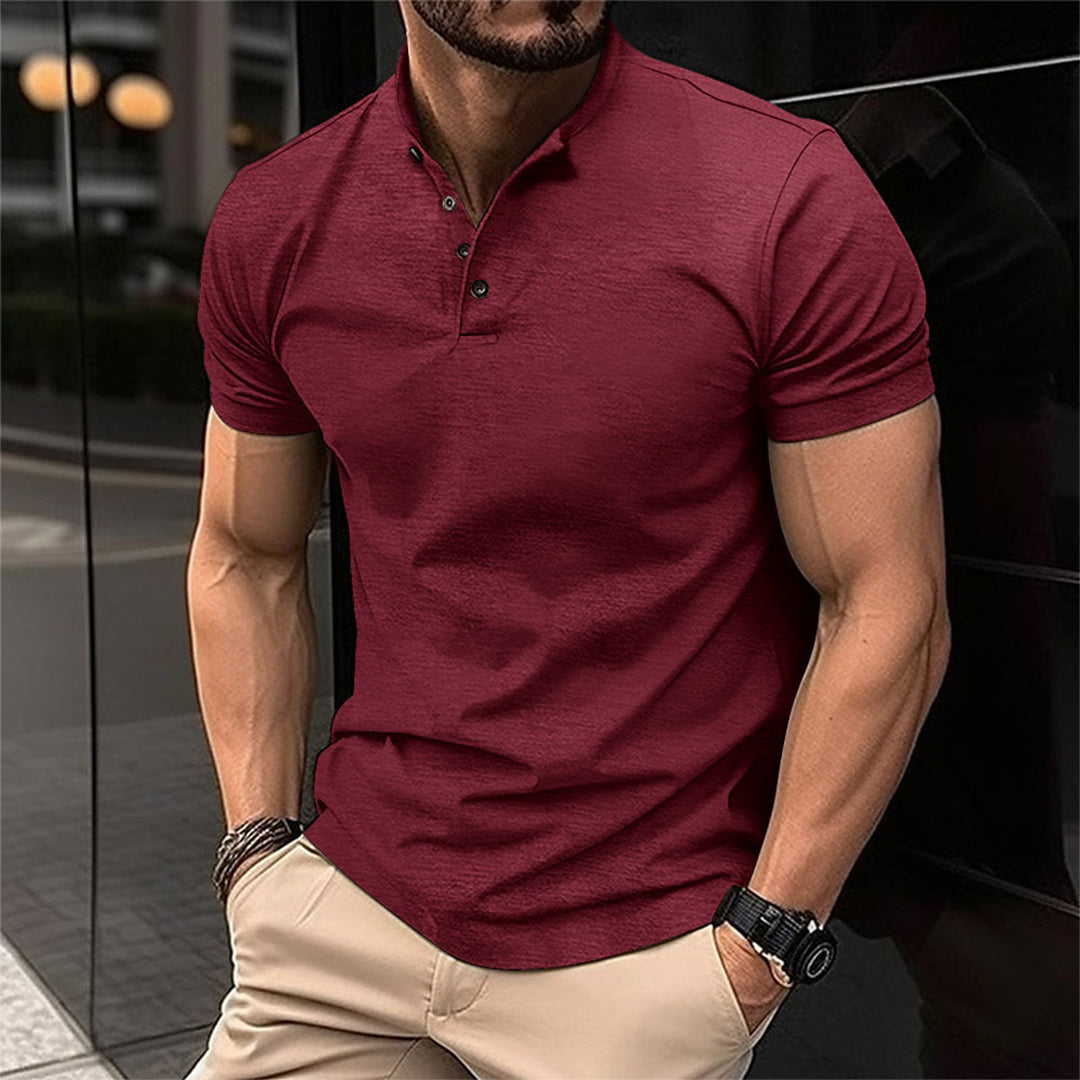 Polo-T-Shirt – Kurzarm – halbe Knopfleiste – Polohemden – Herrenhemden-Weinrot-S-Chaps Herrenmode
