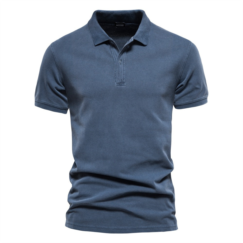 Polo-T-Shirt | Lässig | Halbknopf | Herrenhemden | Polohemden-Blau-S-Chaps Herrenmode