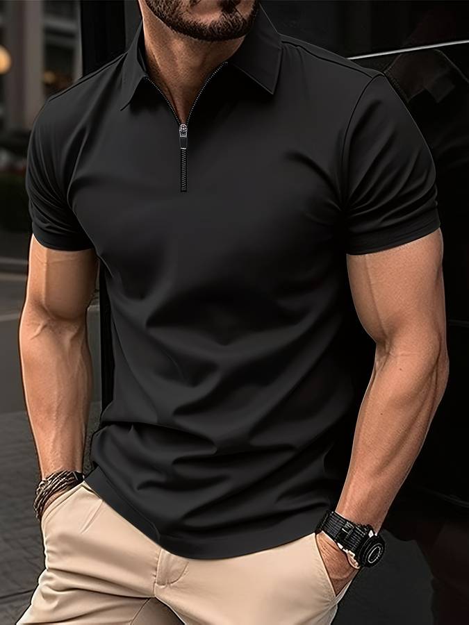 Herren Polo T-Shirt Kurzarm Umlegekragen Reißverschluss - BerlinGlamour