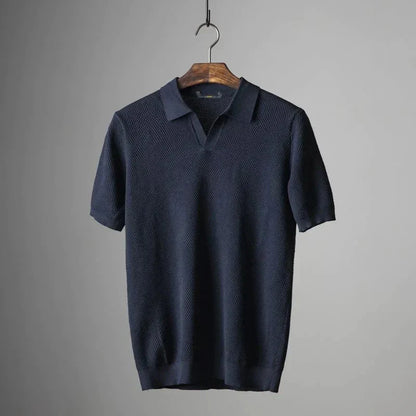 Polo-T-Shirt | V-Ausschnitt | Kurzarm | Polo ohne Knöpfe | Herrenhemden-Dunkelblau-S-Chaps Herrenmode