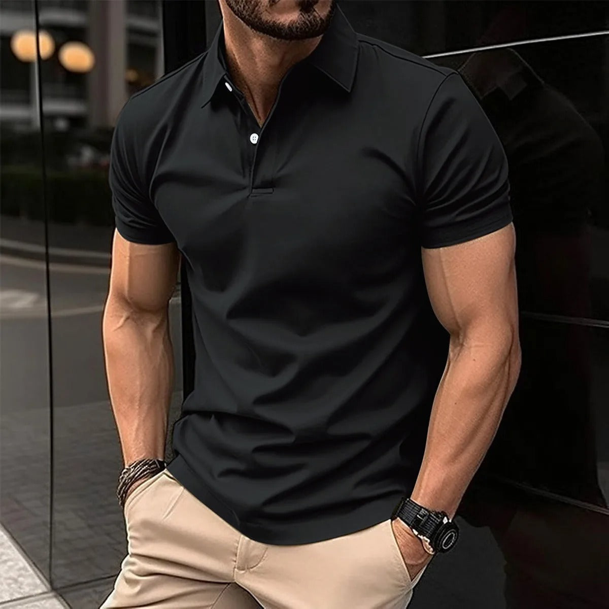 Herren Polo T-Shirt mit Knopfleiste und Umlegekragen - BerlinGlamour