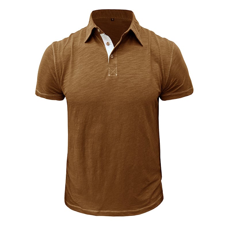 Polohemd – Halbe Knopfleiste – Kurze Ärmel – Polo-T-Shirt – Herren-T-Shirt-Braun-S-Chaps Herrenmode