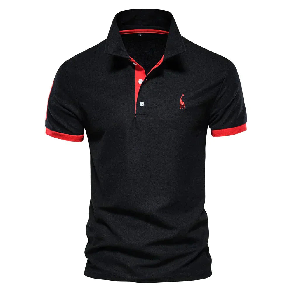 Polohemd | Halber Knopf | Kurzarm | Polo T-Shirt | Herrenhemd-Schwarz-Rot-XS-Chaps Herrenmode
